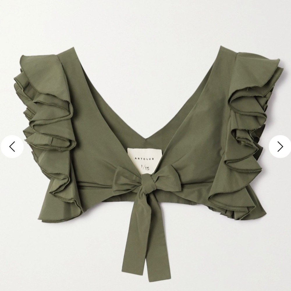 Le Cercle Cropped Ruffled Cotton And Silk-blend Faille Top In Army Green